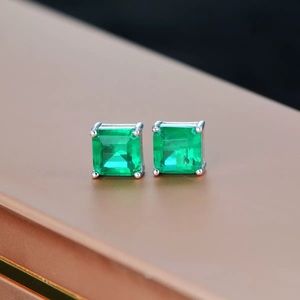 Sterling Silver Cubic Zircon Emerald Green Silver stud earrings
